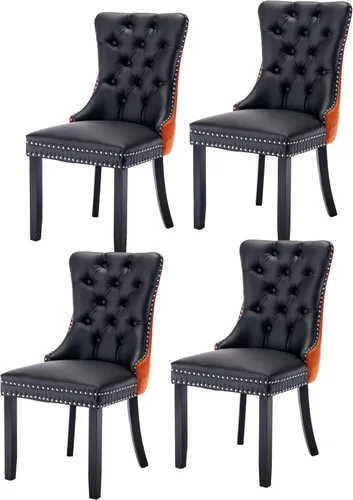 Miniatura 29 de Juego de 6 sillas de comedor modernas para sala de estar, cocina, patas de madera maciza, cojín acolchado de tela de lino, asiento y respaldo