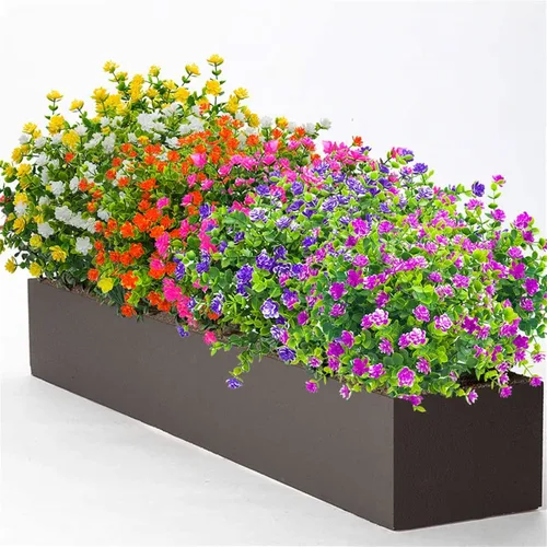 Miniatura 5 de 8 paquetes de flores falsas para decoración del hogar, porche delantero, flores artificiales para exteriores, ramo de boda, flores sintéticas