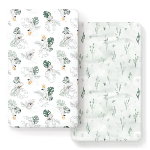 Miniatura 24 de GRSSDER Juego de 2 Sábanas Ajustables de Punto de Jersey Elástico Ultra Suave para Cuna, Se Adaptan a Todos los Colchones Estándar para Cuna de Rosa