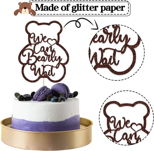 Miniatura 6 de Decoración para tartas de We Can Bearly Wait con purpurina marrón, Sweet Baby/Oh Baby, decoración de fiesta de revelación de género