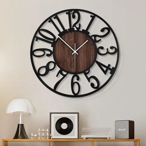 Miniatura 12 de 1st owned Reloj de pared para sala de estar - 33 cm Silencioso sin tictac, funciona con baterías, metal negro, relojes de pared de madera antigua