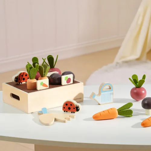 Miniatura 5 de Juguete de jardín de verduras de madera para niños pequeños de 3 años, juego de cosecha y clasificación con jardinera, juguete de aprendizaje motor