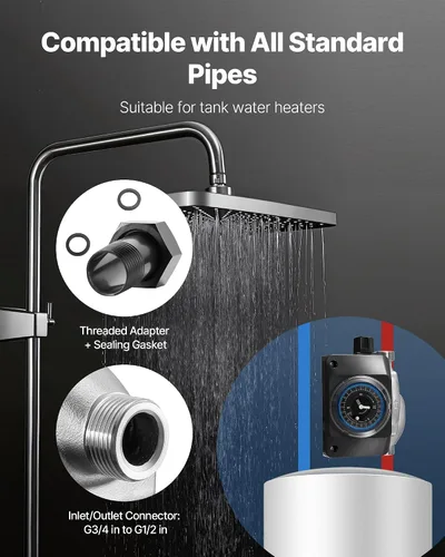 Miniatura 6 de VEVOR Bomba de recirculación de agua caliente, con temporizador, kit de bomba de recirculación instantánea de 10 GPM, sistema de circulación, 0.13