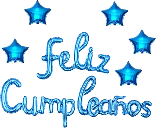 Miniatura 9 de Cartel de globos de Feliz Cumpleanos con 5 globos de estrella temática de fiesta