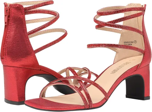 Miniatura 3 de DREAM PAIRS Tacones negros para mujer, tacón bajo con diamantes de imitación gruesos, puntera abierta, sandalias de vestir para novia, boda, fiesta