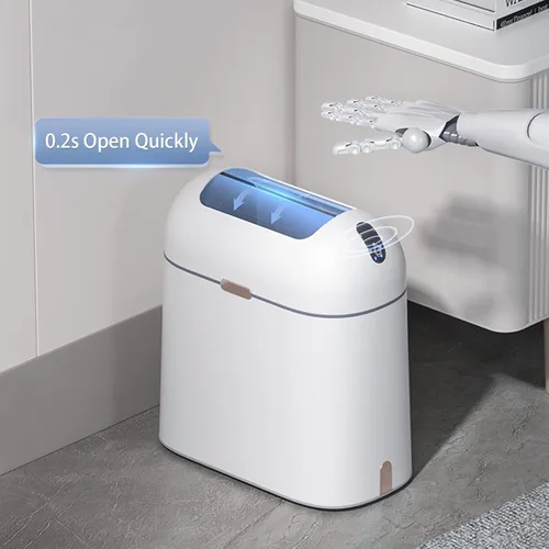 Miniatura 6 de ELPHECO Cubo de basura para baño, 2.5 galones, con sensor de movimiento, impermeable, con tapa de mariposa, decoración de baño, cesta de basura