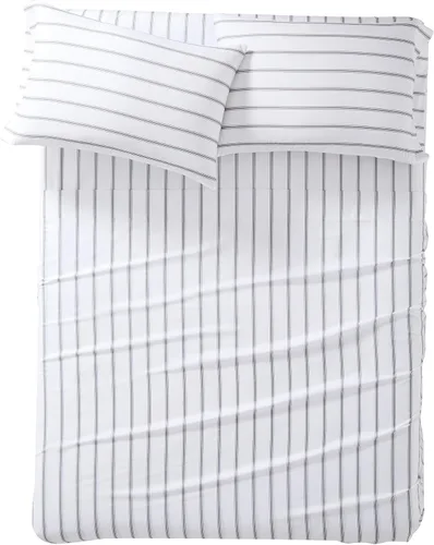 Miniatura 4 de TRULY SOFT Ticking Stripe - Juego de sábanas de poliéster de 4 piezas con diseño de rayas, para hombres y mujeres, certificado Oeko-TEX Blanco/Gris