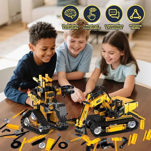 Miniatura 8 de Kit de robótica STEM 5 en 1 para niños de 6 a 14 años, excavadora STEM remota y controlada por aplicaciones/camión/robot/topadora/rodillo, 535