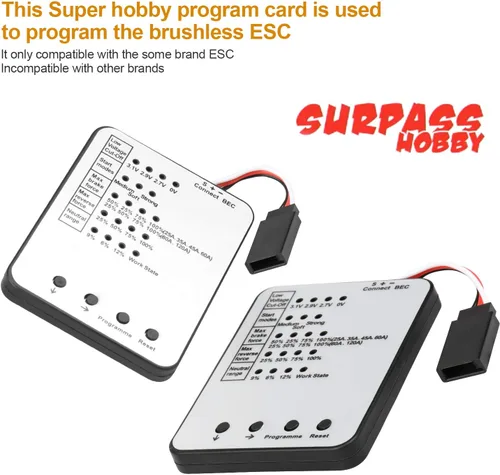 Miniatura 2 de Surpass Hobby Tarjeta de programación RC Car Controlador de velocidad electrónico Programador Tarjeta de programa LED solo compatible con Supass