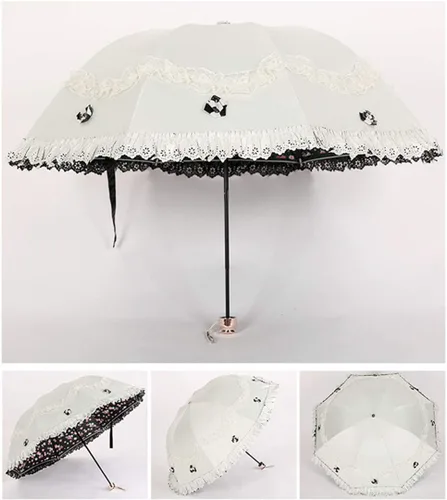 Miniatura 51 de Honeystore Paraguas plegable a prueba de rayos ultravioleta Princess Lace Parasol con cúpula anti-UV