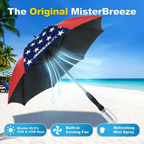 Miniatura 2 de Breeze Life - Sombrilla con ventilador y niebla, paraguas nebulizador con ventilador integrado, para festivales, playa y más, bloquea los rayos