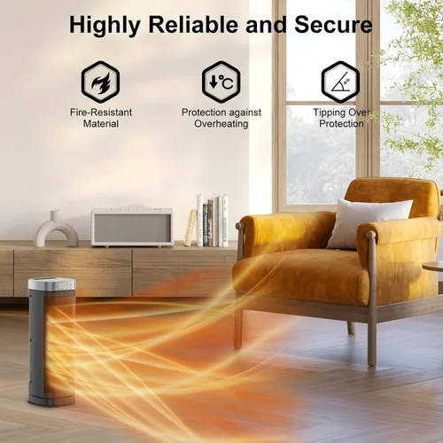 Miniatura 4 de Calentador de espacio portátil, calentadores eléctricos de 1500 W con control remoto, calentador de cerámica de calentamiento rápido PTC