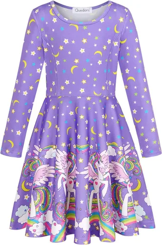 Miniatura 2 de Vestido Quedoris de unicornio para niña, vestido con vuelo para fiesta, estilo casual, con estampado, para niñas de 2 a 10 años