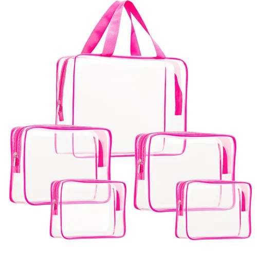 Miniatura 10 de Kit de 3 piezas de bolsas de artículos de aseo de viaje de PVC cristalino para mujeres y hombres, organizador de embalaje de vinilo impermeable
