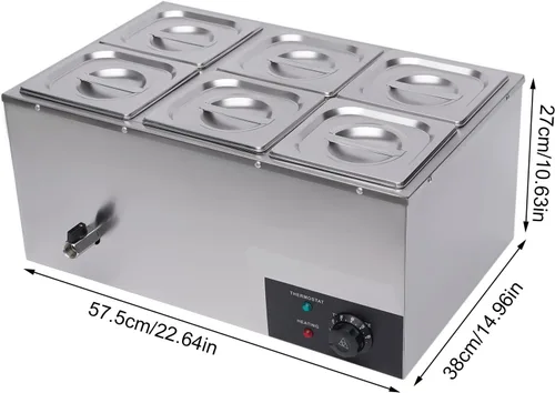 Miniatura 5 de Calentador de alimentos comercial de 6 bandejas con tapas, mesa de vapor eléctrica para calentar alimentos, 600 W, servidores y calentadores 6 Pan#2