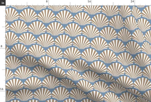 Miniatura 3 de Spoonflower Tela - Conchas Azul Preppy Art Deco Arena Blanca Costera Playa Náutica Impreso en Tela de Gasa Cuarto Grasa - Costura Ropa de Moda