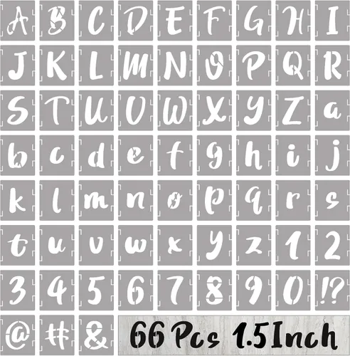 Miniatura 9 de BAMIDELE Plantillas de letras de 1 pulgada y números, kit de plantillas de dibujo entrelazadas de 66 piezas de plástico reutilizable, plantillas