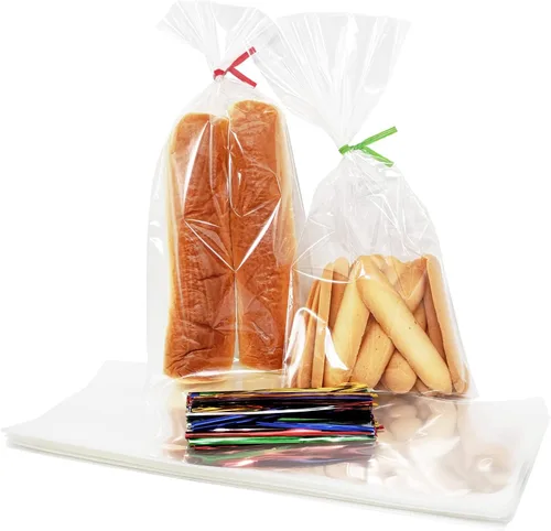 Miniatura 12 de 100 bolsas de celofán de 8 x 10 pulgadas, bolsas transparentes para golosinas con lazos giratorios de 4 pulgadas, bolsas de plástico