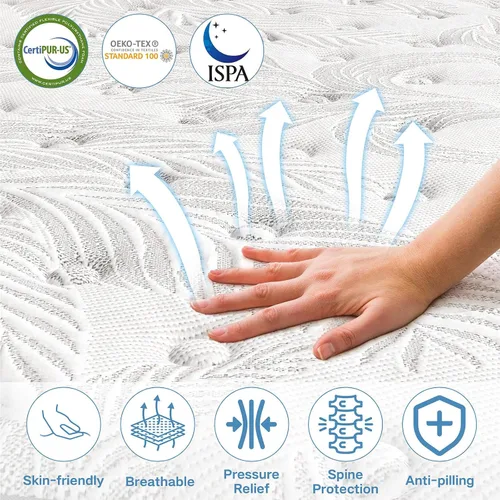 Miniatura 4 de Colchón individual de 8 pulgadas, espuma viscoelástica refrescante de gel, cama tamaño individual en una caja, sensación firme media para alivio