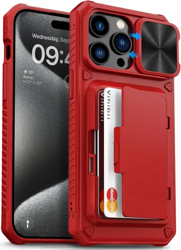 Miniatura 27 de Vihibii Funda para iPhone 13 Pro Max/iPhone 12 Pro Max con tarjetero (4 tarjetas) [bloqueo RFID] y cubierta de cámara deslizante, protección contra