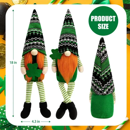 Miniatura 7 de BINSUNS Gnomos de peluche del día de San Patricio, 2 piezas de gnomos verdes irlandeses Tomte, muñeco de gnomos para decoración del día de San