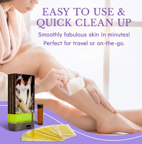 Miniatura 2 de MOOM Express - Tiras de cera listas para usar para depilación - Tiras de cera para cuerpo y piernas - Tiras de cera para mujeres con manzanilla