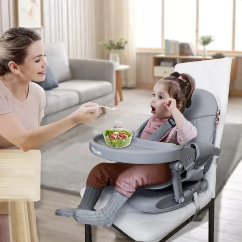 Miniatura 2 de YOLEO Silla alta para bebé, asiento elevador para mesa de comedor, sillas altas plegables con alturas ajustables, asiento elevador de viaje con Gris
