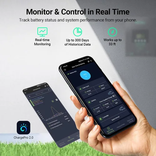Miniatura 5 de HQST Controlador de carga solar MPPT de 60 A, auto de 12 V/24 V/36 V/48 V, entrada fotovoltaica máxima de 150 V, aplicación Bluetooth inteligente