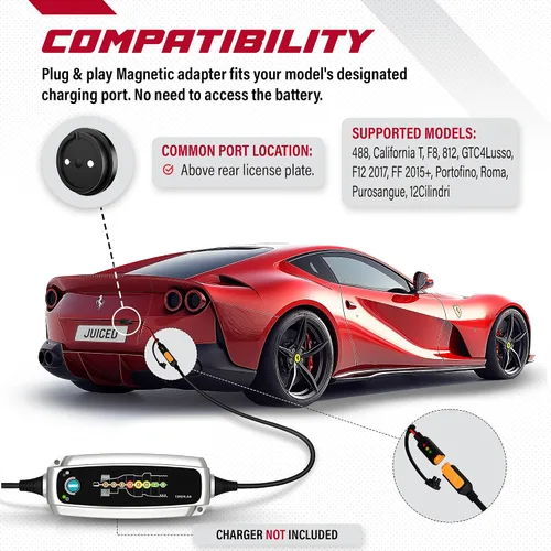 Miniatura 3 de JMR Adaptador para Ferrari 488 F8 California T Portofino 812 Roma GTC4Lusso FF F12 296 Compatible con CTEK (puerto magnético, con indicador)