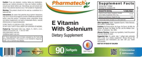 Miniatura 2 de Vitamina E con suplemento antioxidante de selenio para apoyo inmunológico, apoya una piel sana, sin OMG y sin gluten, 90 cápsulas blandas