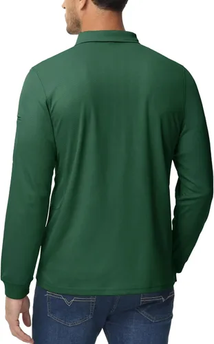 Miniatura 5 de MAGCOMSEN Camisas polo para hombre, 3 botones, secado rápido, manga larga, tácticas, camisa de golf
