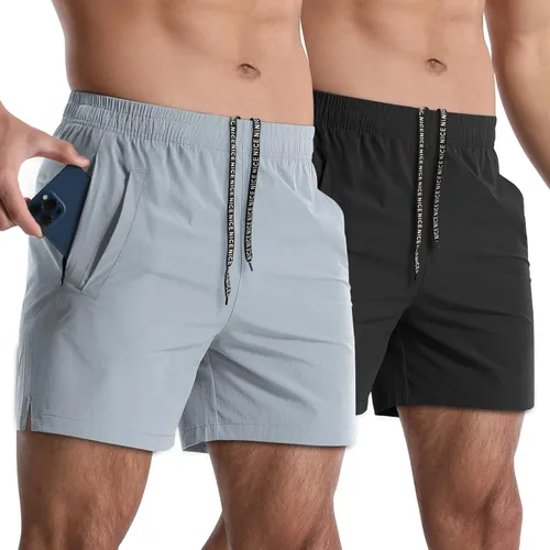 Miniatura 9 de Paquete de 2 pantalones cortos deportivos para hombre de 5 pulgadas, de secado rápido, pantalones cortos de entrenamiento para gimnasio, ligeros