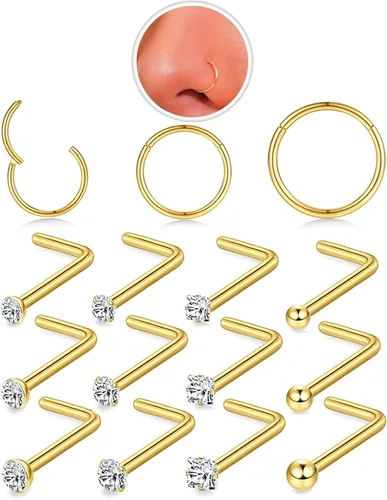 Miniatura 30 de Nose Rings Hoop and Nose Studs Sets for Women Men,Hypoallergenic 316L Surgical Stainless Steel Hinged Clicker Segment Nose Rings Hoop Helix