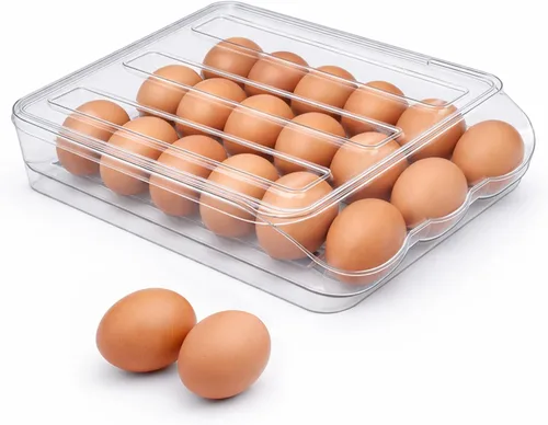 Miniatura 10 de Soporte para huevos para refrigerador con dispensador automático rodante, dispensador de huevos para refrigerador, organizador de huevos apilable
