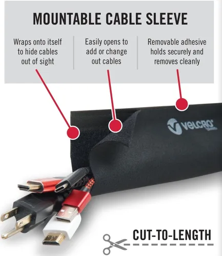 Miniatura 2 de VELCRO Brand VEL-30797-USA - Funda para cables de montaje en paredes, escritorio o centro de entretenimiento, adhesivo extraíble libre de daños, 12