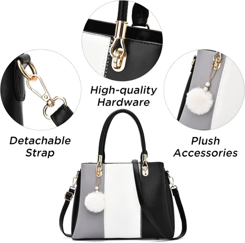 Miniatura 5 de Bolso de mano grande para mujer, bolso cruzado para mujer, costura de color, asa superior, bolso Hobo, 2 piezas