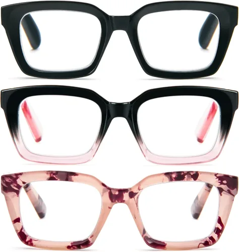 Miniatura 12 de DXYXYO Paquete de 3 lentes de lectura retro de gran tamaño para mujeres y hombres, a la moda, cuadrados, con bloqueo de luz azul, lector