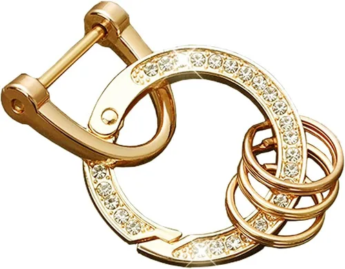 Llaveros de cristal para mujer, con diamantes de imitación brillantes, sistema de llavero decorativo con 3 anillos de grupo, Oro, Pequeño, Bling