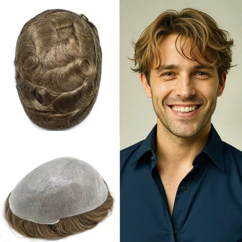 Miniatura 50 de FNY HAIR - Tupé para hombres, sistema de cabello humano, piel ultrafina, PU con bucle en V, prótesis de cabello natural para hombres, #1B05 1B# OFF