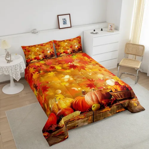 Miniatura 3 de Erosebridal Edredón de Halloween, edredón de otoño con hojas de plumón para dormitorio, decoración de sala de estar, farol de calabaza, juego