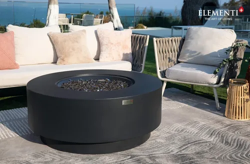 Miniatura 7 de AMS Chimenea Elementi Plus Nimes Mesa redonda de gas propano de hormigón gris oscuro (propano líquido)