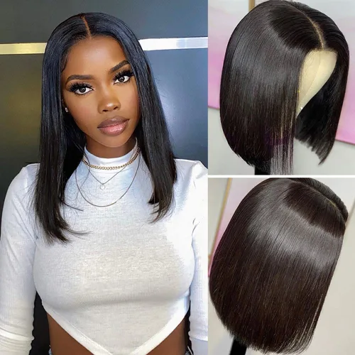 Miniatura 2 de ISEE Pelucas de cabello sin pegamento para principiantes, pelucas de encaje frontal para mujeres negras, cabello humano corto y lacio, pelucas
