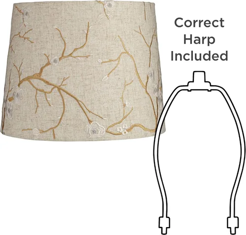 Miniatura 5 de Juego de 2 pantallas de lámpara de impresión de tambor de tapa dura (premontada), flor de ciruela beige, grande, 12 pulgadas, parte superior x 14