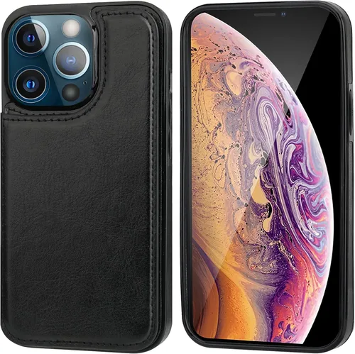 Miniatura 3 de ONETOP - Funda tipo cartera compatible con iPhone 13 Pro con soporte para tarjetas, funda de piel sintética con ranuras para tarjetas, doble cierre