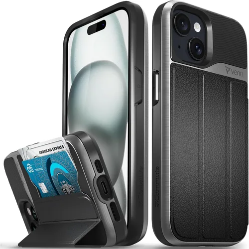 Miniatura 24 de VENA vCommute Funda tipo cartera compatible con Apple iPhone 14 (15.5 cm), funda de cuero con tapa plegable, tarjetero con función de soporte