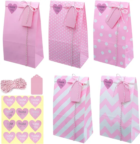Miniatura 11 de SMINTINE Paquete de 30 bolsas de papel amarillo con calcomanías de agradecimiento, etiquetas de papel, cuerda de algodón para panaderos, bolsas