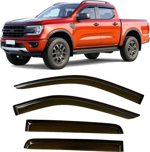 Miniatura 16 de 2019-2023 Deflectores de ventana laterales tintados para Ford Ranger SuperCrew XL XLT Lariat con protectores de lluvia adhesivos, tonos ahumados
