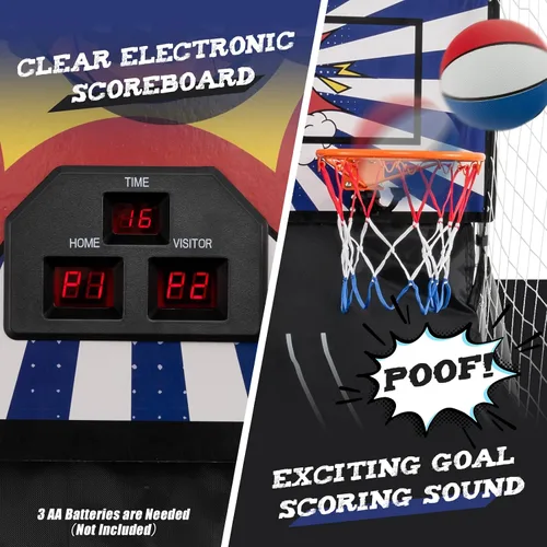 Miniatura 5 de Giantex Juego de arcade de baloncesto plegable, juego de arcade de baloncesto electrónico de doble disparo con 8 modos de juego, 4 bolas, 2 aros