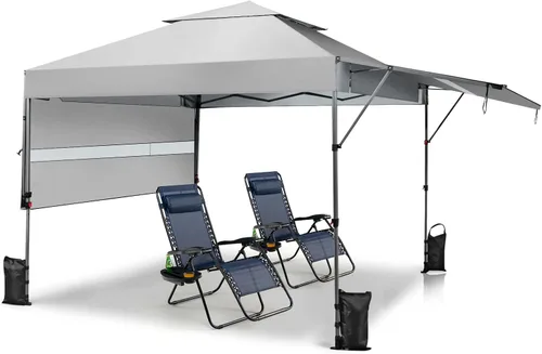 Miniatura 17 de Tangkula Toldo desplegable de 10 x 17.6 pies con toldos dobles ajustables, tienda de campaña para exteriores de 2 niveles con 8 estacas, 4 cuerdas
