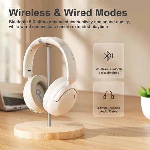 Miniatura 8 de LORELEI QC30 Auriculares híbridos con cancelación activa de ruido, Bluetooth inalámbrico sobre la oreja, piel proteica beige, control activo